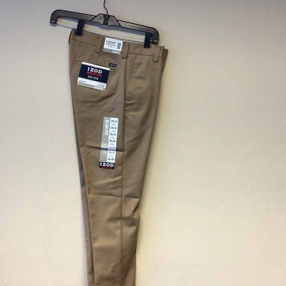 Izod dress slacks American Chino non-iron 100% cotton flat front slim fit